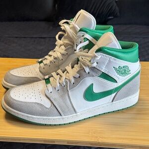 Air Jordan 1 Mid White Green Suede Sneakers